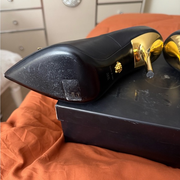 Versace Black Heels with Gold Medusa Detail - Picture 3 of 5